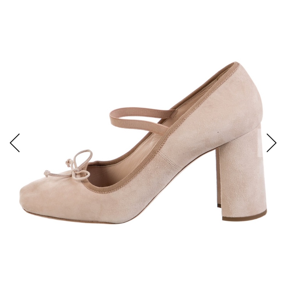 Miu Miu Suede Mary Jane Pumps Nude Blush Block Heel Ballet size 39